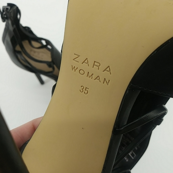 Zara Woman Genuine Leather Strappy Heeled Black Booties 35 - Picture 11 of 13